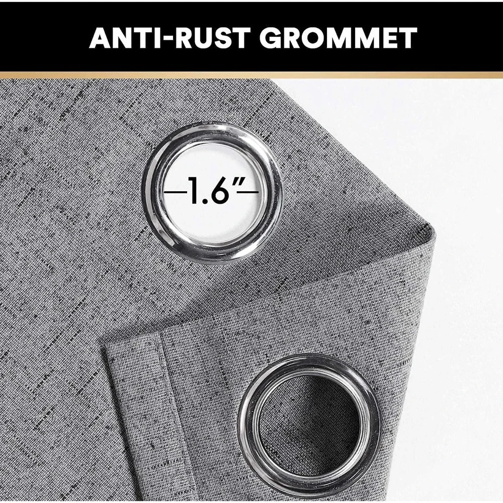 Blackout Grommet Curtains Thermal‎ Insulated Noise Reducing Faux Linen Gray 84